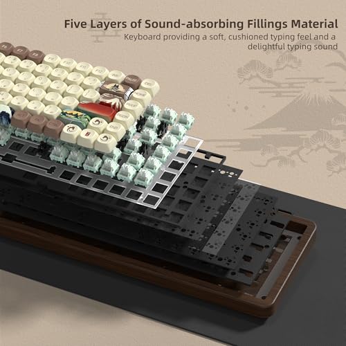 Image of Womier 75% Wireless Creamy Keyboard with Wood Shell, QMK /VIA WD75 V2 | Retro Mechanical Gaming Keyboard 8000mAh Battery,Tri-Mode Custom Keyboard RGB Hot Swappable,MOA Japanese Keycap-Linear Switch