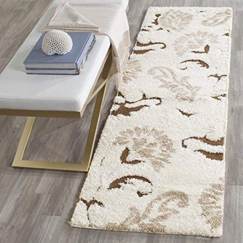 SAFAVIEH Florida Shag Collection 2'3" x 4' Cream / Dark Brown SG463 Floral Non-Shedding Living Room Bedroom Dining Room Entryway Plush 1.2-inch Thick Accent Rug
