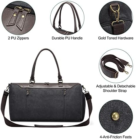 LOVEVOOK 50L Canvas Travel Duffel Bag Overnight Weekender Bag with Shoe Compartment Gym Bag Travel Tote Carry on Hand Bag with Toiletry Bag (Black) 5 LOVEVOOK 50L Canvas Travel Duffel Bag Overnight Weekender Bag with Shoe Compartment Gym Bag Travel Tote Carry on Hand Bag with Toiletry Bag (Black)