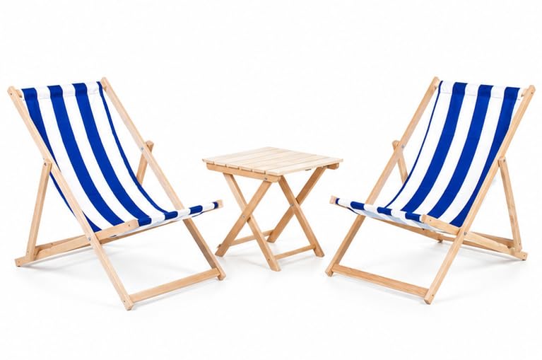 Merino Wool Modern Sun Loungers Padded Wooden Garden Sea Chair PATIO SEASIDE Folding Hardwood Beach (STRIPED) — image 1