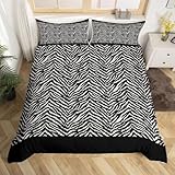 Castle Fairy Zebra Skin Duvet Cover Queen Size Black White Animal Fur Comforter Cover Africa Wildlife Bedding Set 3pcs for Kids Boys Men Adults Room Decor Geometric Stripes Quilt Cover,2 Pillowcases