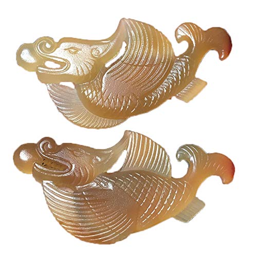 ZHIBOA Pair Antique Old Agate Hollow Dragon Flight Arowana Pendant