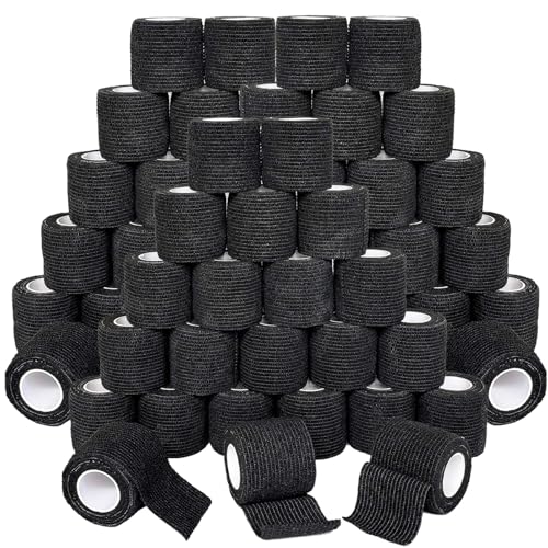 48 Rolls Self Adhesive Bandage Wrap Vet Wrap 2 Inch for Horses Dogs Wounds Care Self Sticking Elastic Bandage Wrap Tape for Wrist Ankle Sports Tatto (Black)