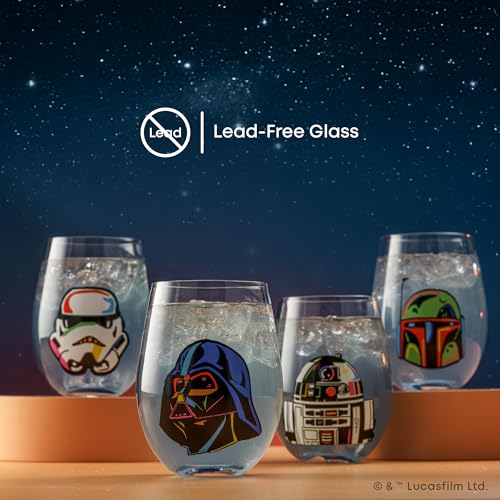 Image of JoyJolt Star Wars Cosmic Color Stemless Drinking Glasses, 19oz Glass Cups ft Darth Vader, Stormtrooper, Boba Fett, R2-D2 - Star Wars Kitchen Glasses Set of 4, Gifts for Men, Women & Adults