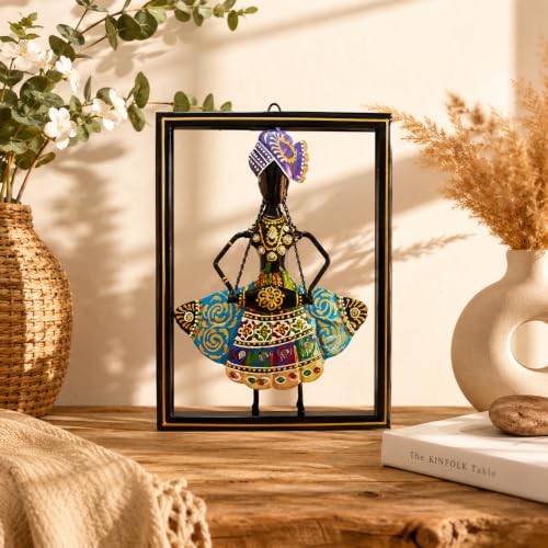 Image of iHandikart Amethyst Folk Dancer Metal Wall Art, Iron Wall Hanging with Hand-Painted Indian Folk Artwork, Decorative Wall Sculpture for Living Room, Hallway, Bedroom & Office Decor (10.5 x 8 Inch)