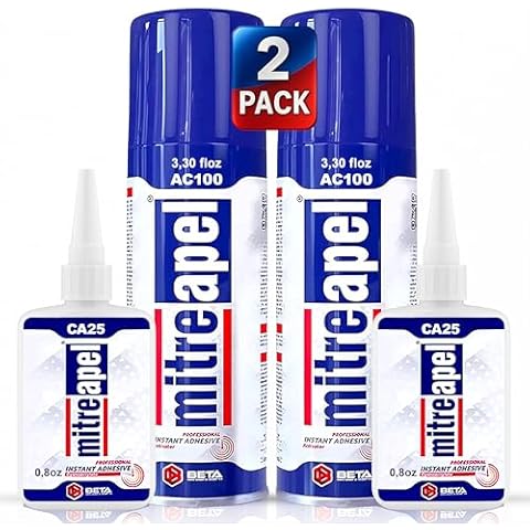 MITREAPEL CA Glue with Activator (2x0.80oz-2x3.30fl oz) Instant Bond Professional Cyanoacrylate Adhesive and Super Glue Accelerator for Woodworking,Ceramic,3D Printing,Glass,DIY&Craft, Plastic,Repair Cover