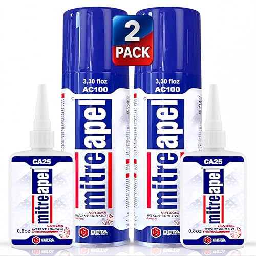 Mitreapel Colle Super Ca (2x25 gr) Avec Activateur D'Adhésif En Aérosol (2x100 ml) - Colle Cyanoacrylate Pour L'Artisanat Et La Construction|Paquet De 2
