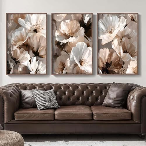 Beige and Brown Flower Abstract Wall Art Modern Neutral Abstract