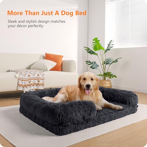 HMTOPE Orthopädisches Hundebett, Hundesofa, hohen Rand, Hundekissen, Hundekorb, Abnehmbar und waschbar, Mittelgroße Hunde, Grosse Hunde, 106 x 80 x 20 cm, Dunkelgrau