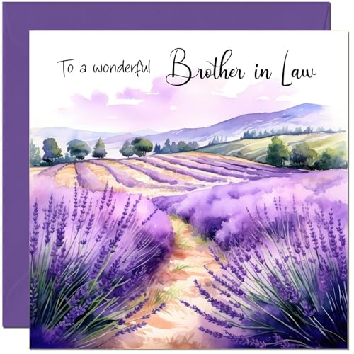 Purple Brother in Law Card Birthday Card - Beautiful landscape Purple Lavender Fields Men Him Birthday Cards for Brother in Law