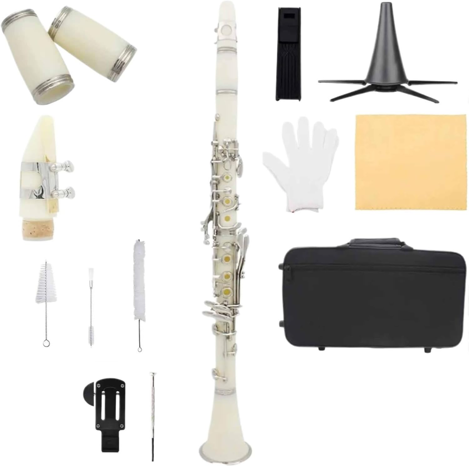 White Clarinet 17 Key Flat B ABS Silver Key Instrument(1)