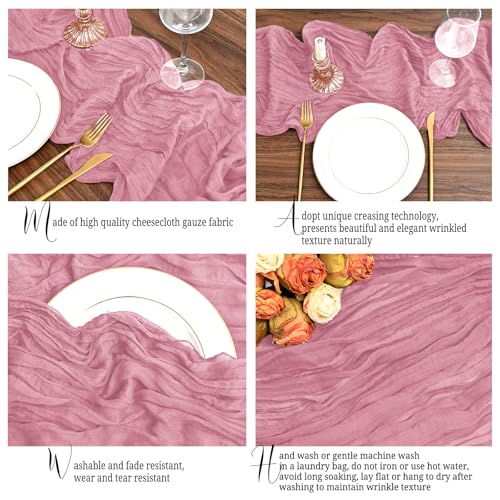 12 Pack Dusty Rose Table Runner 10Ft Long Cheesecloth Table Runner Rustic Gauze Table Runner Romantic Sheer Fabric Cheese Cloth Table Runners for Wedding Party Bridal Baby Shower by Lumaycens - Used condition - Image 4