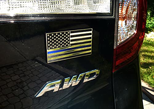 Image of Thin Blue line USA Police Flag Black Chrome Plastic car Track Emblem 3D Decal 4 inch x 2.25 inch