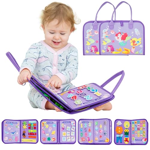 Image of Warmiehomy Busy Board for Toddlers Montessori Busy Book for 1 2 3 Year Old Girls Boys Sensory Activity Board Preschool Educational Learning Toys for Fine Motor Skills Travel Toys for Bithday Gift