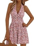 HUHOT Plus Size Summer Shorts Sexy Rompers Dresses Outfits for Curvy Women Dressy 2026 Casual Cute Red Floral Vacation Beach V Neck Halter Vacation Fashion Outfits for Women