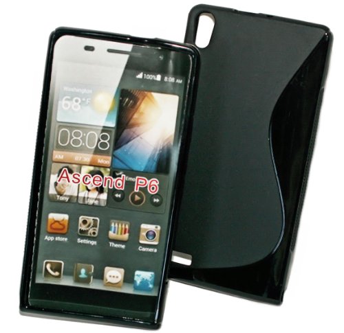 PeKa Internethandel Design Rubber Silikon TPU Hülle in Schwarz Plus Bildschirmschutzfolie kompatibel mit Huawei Ascend P6 – Cover Hülle Schale