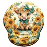 Mouse Pad with Wrist Rest, Highland Cow Sunflower Ergonomic Mousepad Wrist Support for Desk, Cute Bow Animial Gaming Mouse Pads for Wireless Mouse Computer Work Home Desk Accessories Office Supplies
