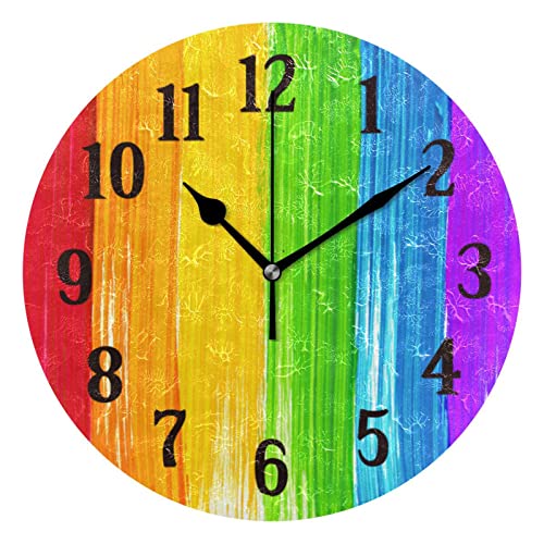 susiyo Wanduhr in hellen Regenbogenfarben, Streifen, rund, geräuschlos, nicht tickend, batteriebetrieben, leicht zu lesende Uhren für Zuhause, Küche, Büro, Klassenzimmer, Wohnzimmer, Schlafzimmer Cover