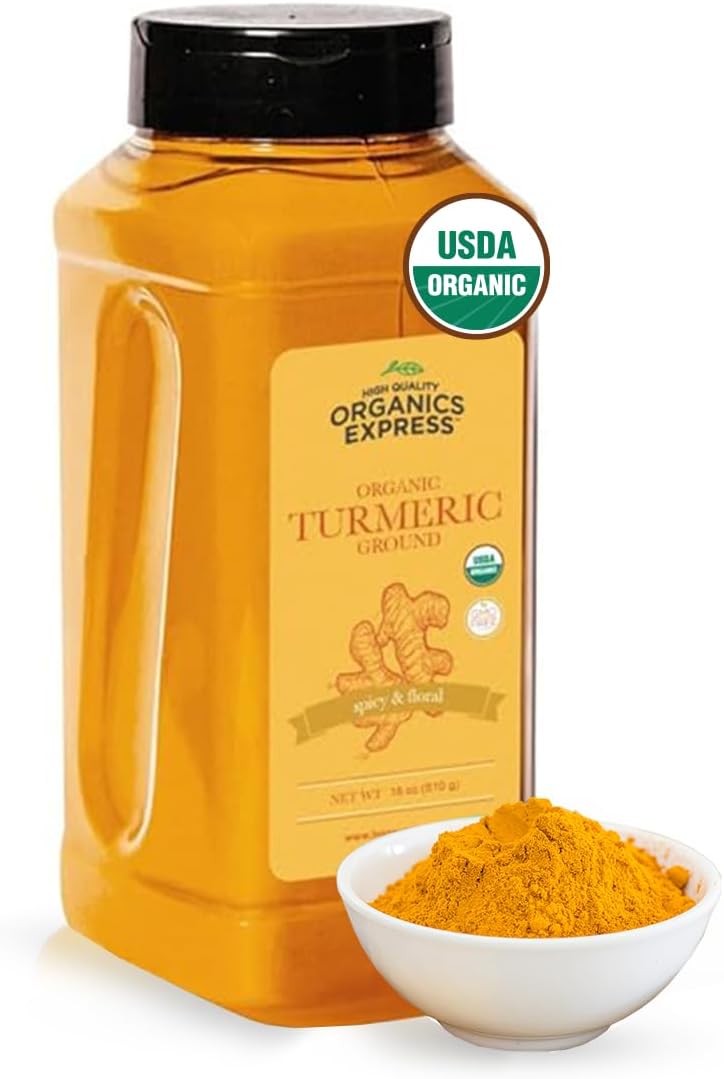 HQOExpress Organic Ground Turmeric Powder – USDA Organic, Non‑GMO, Kosher, Lab Tested –Chef Jar (18 oz) – Sustainably Grown, Traceable, Legacy Brand Since 1977