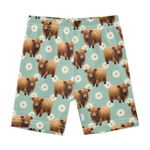 Cow Daisy Flowers Pattern Girls Shorts Elastic Waist Sports Shorts Girls Leggings Pants for 4-10 Years