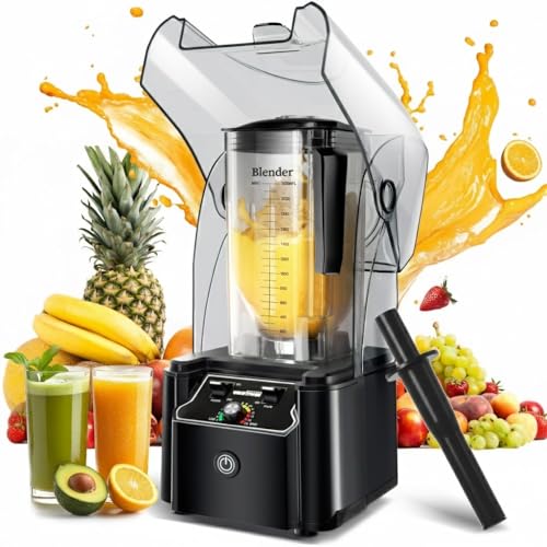 WantJoin Professional Commercial Blender With Shield Quiet Sound Enclosure 2200W Industries Strong and Quiet Professional-Grade Power, Self-Cleaning, Black