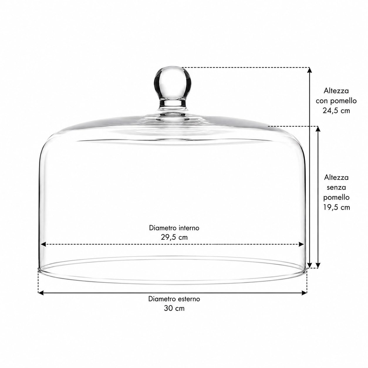 Soporte de Vidrio para postres y Fruta con cúpula de Vidrio cod.AC00390LU cm 26,5h diam.32,8 by Varotto & Co.