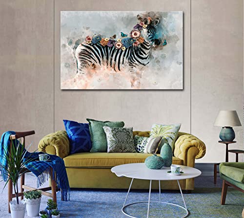 Msspart Zebra Flower Canvas Wall Art Animal New Vintage Painting Prints, Horse Artwork Poster Picture For Office, Bedroom Bathroom Living Room Home Wall Decor #TOP1