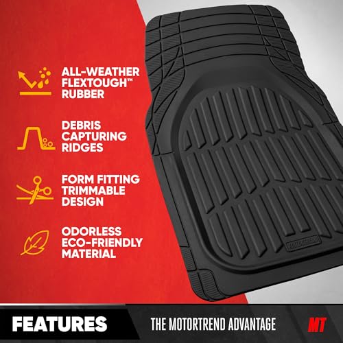 Image of Motor Trend FlexTough LITE Rubber Car Mats Full Set - All Weather Floor Mats for Cars & SUVs - Automotive Waterproof Black Car Floor Mats for Cars Interior Accessories Universal Trim-to-Fit