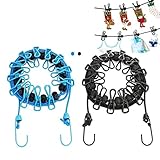 Funmo Paquet de 2 Cordes à Linge Portables avec 12 épingles à Linge, Corde à Linge rétractable Portable, Utilisation extérieure, intérieure et de Voyage, Corde à Linge élastique et Coupe-Vent