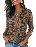 Blusa Animal Print - Zeagoo Blusas de Mujer Elegantes Manga 3/4 Camiseta Verano Leopard XXL