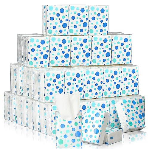 Image of Ctosree 50 Pack Polka Dot Pocket Tissues Travel Packs Bulk 500 Sheet Small Tissues Bulk Packs 3 Ply Mini Travel Size Paper Individual Pocket Size (Blue Random Dots)