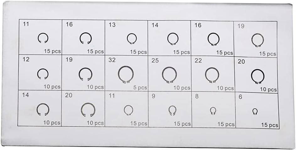 225PCS Circlip Set External/Internal Retaining E-Type Cir Clip Lock Snap Retaining Ring Assortment Set Holes Shaft Collar Washer