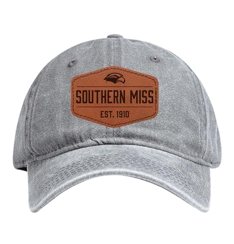 Southern Mississippi Golden Eagles Officially Licensed Dad Hat - Unisex Baseball Cap with Hexagon Engraved Leather Patch Gray