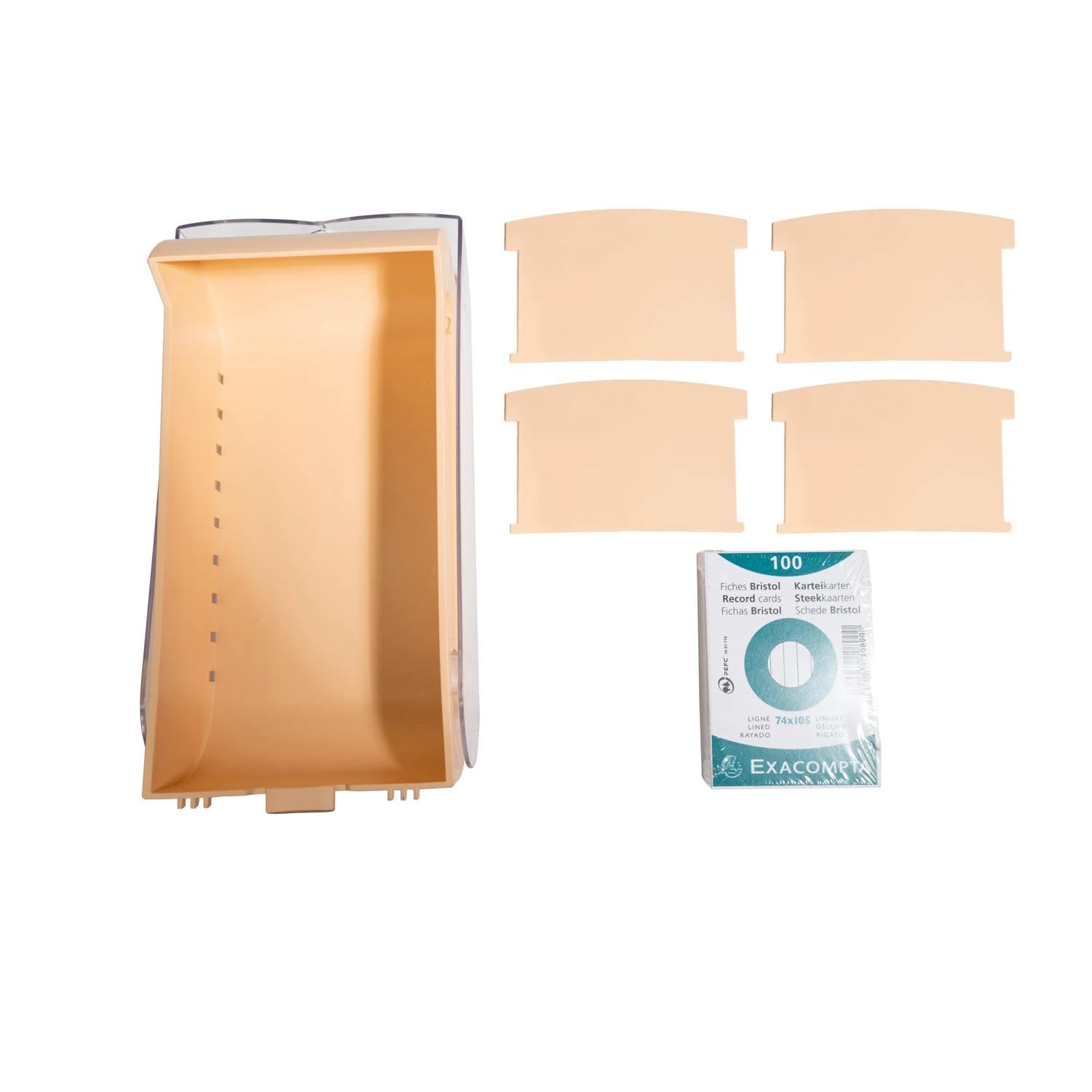 Exacompta - Kartonbox mit 100 Blanko-Karten A8 und 4 Trennblättern - Kapazität bis zu 650 Karten im A8-Format - Pastellfarben sortiert - Originelle BunnyBox-Form mit Schiebedeckel