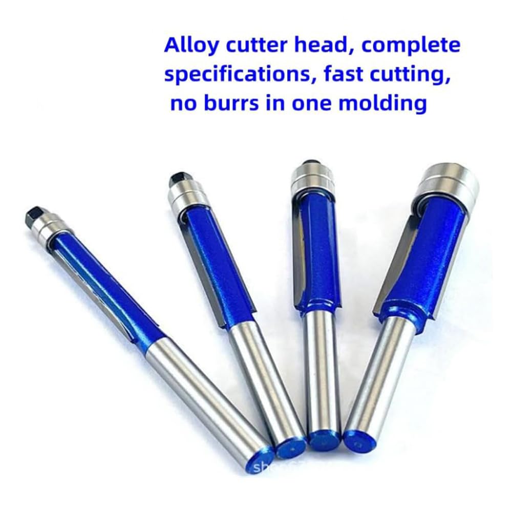 4Pcs/Set Biaxial Trimming Tool Router 4PCS Router Bits 1/4 Shank Flush Trim Top Bearing and Bottom Bearings Sets for Superior Woodworking Precision