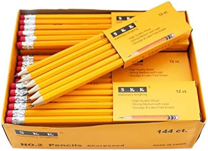 SKKSTATIONERY Pre-sharpened pencils, Pencils Sharpened with eraser top, 2 HB pencil, 144/box.