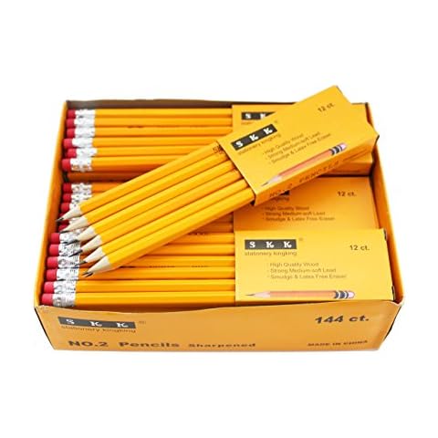 SKKSTATIONERY Pre-sharpened pencils, Pencils Sharpened with eraser top, 2 HB pencil, 144/box. Cover