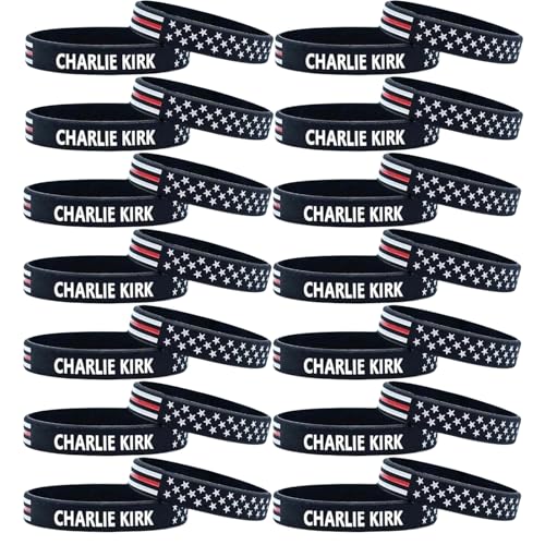 20 Pack Charlie Kirk Wristband,Charlie Kirk Merch,Charlie Kirk Bracelet, Charlie Kirk a True Patriot Pray Justice Hero Freedom Merch USA Rubber Bracelets Silicone Wristbands Bracelets for Men&women