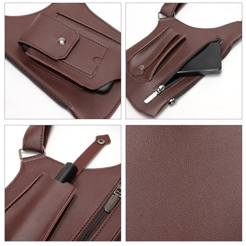 شنطة كتف مزدوجة للابط للرجال، شنطة مضادة للسرقة مع احزمة كتف مزدوجة، شنطة جلدية متعددة الجيوب قابلة للتعديل تحت الابط للسفر والاستخدام اليومي (بني)