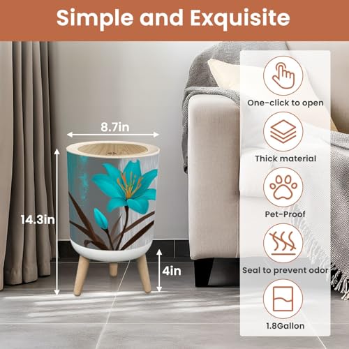 Caneca de basura pequeña con tapa y resorte diseño floral 1.8 gal miniatura 2