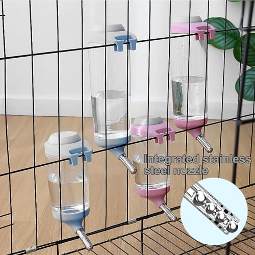 DEEUCHIS Dog Crate Water Bottle - 17 oz No Drip Kennel Pet Water Dispenser, Easy-to-Use Cage Water Bottle for Dogs, Cats, Small Animals, 500ML, Grey