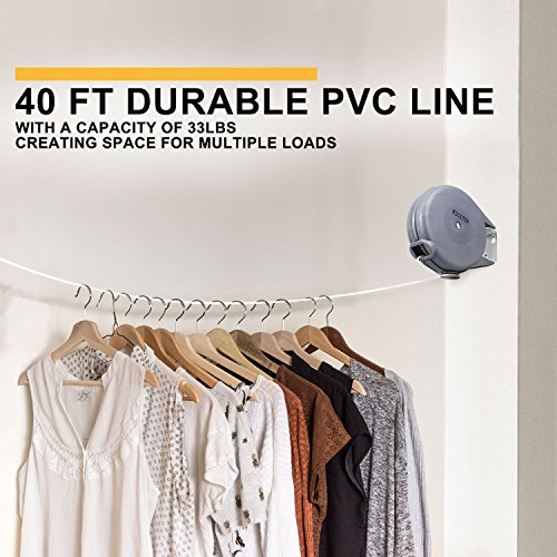 Miceter Retractable Clothesline Outdoor, 40Ft Adjustable Travel Heavy Duty Portable Clothesline Rope, Indoor Clothesline Dryer Kit (40Ft-Grey) #TOP3
