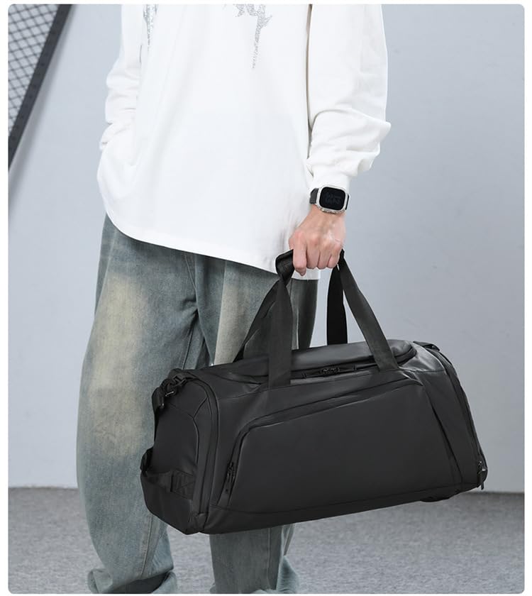 Sports Duffel Bag, Waterproof Travel Gym Bag with Shoulder Strap, Large Capacity, Black4