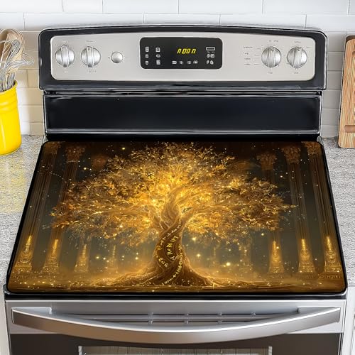 NYZE Stove Cover for Electric and Glass Stove Tops 3-in-1 Stove Mat, Heat Resistant Counter Protector Mat, Non-Slip Drying Rack (Tree of Life, 28.5"Lx20.5"W) by NYZE - Used condition - US$19.58