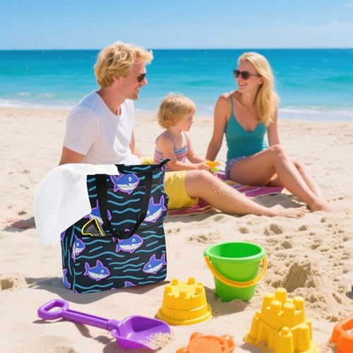 Bolsa de biblioteca escolar con bolsillos con cremallera y diseño de tiburón fluorescente 7
