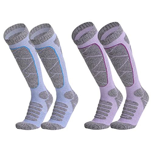 Bseical Lot De 2 Chaussette Ski Femme, Chaussette Ski Femme Enfant 35-39, Chaussettes De Ski Haute Performance Pour Femme, Pour Les Sports D'Hiver, Ski, Snowboard, Alpinisme, RandonnéE (B)