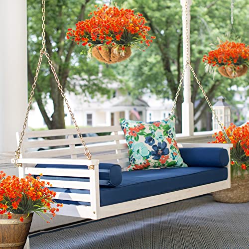 Artificial Fake Flowers, 12 Bundles Outdoor Uv Resistant Greenery Shrubs Plants Indoor Outside Hanging Planter Home Garden Décor (Orange) #TOP5
