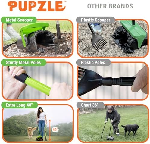 Pupzle Dog Pooper Scooper with Bag Attachment, 40" Long Handle Pooper Scooper for Large Dogs Heavy Duty, Metal Dog Poop Scoop for Yard, Large Capacity Bin and Rake with 100 Refill Bags for Dogs - 5