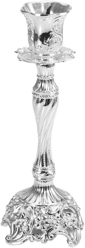European Classical Candlestick Holder Set, 2 Pcs Silver Candle Sticks Stands Single Head Ornate Candle Holder for Living Room Ornaments Table Centrepieces