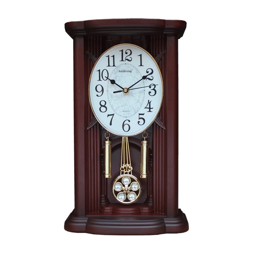 Horloge à Pendule QMMD Style Antique - Bois, Silencieuse, Piles - Déco Salon, Bureau, Salle à Manger